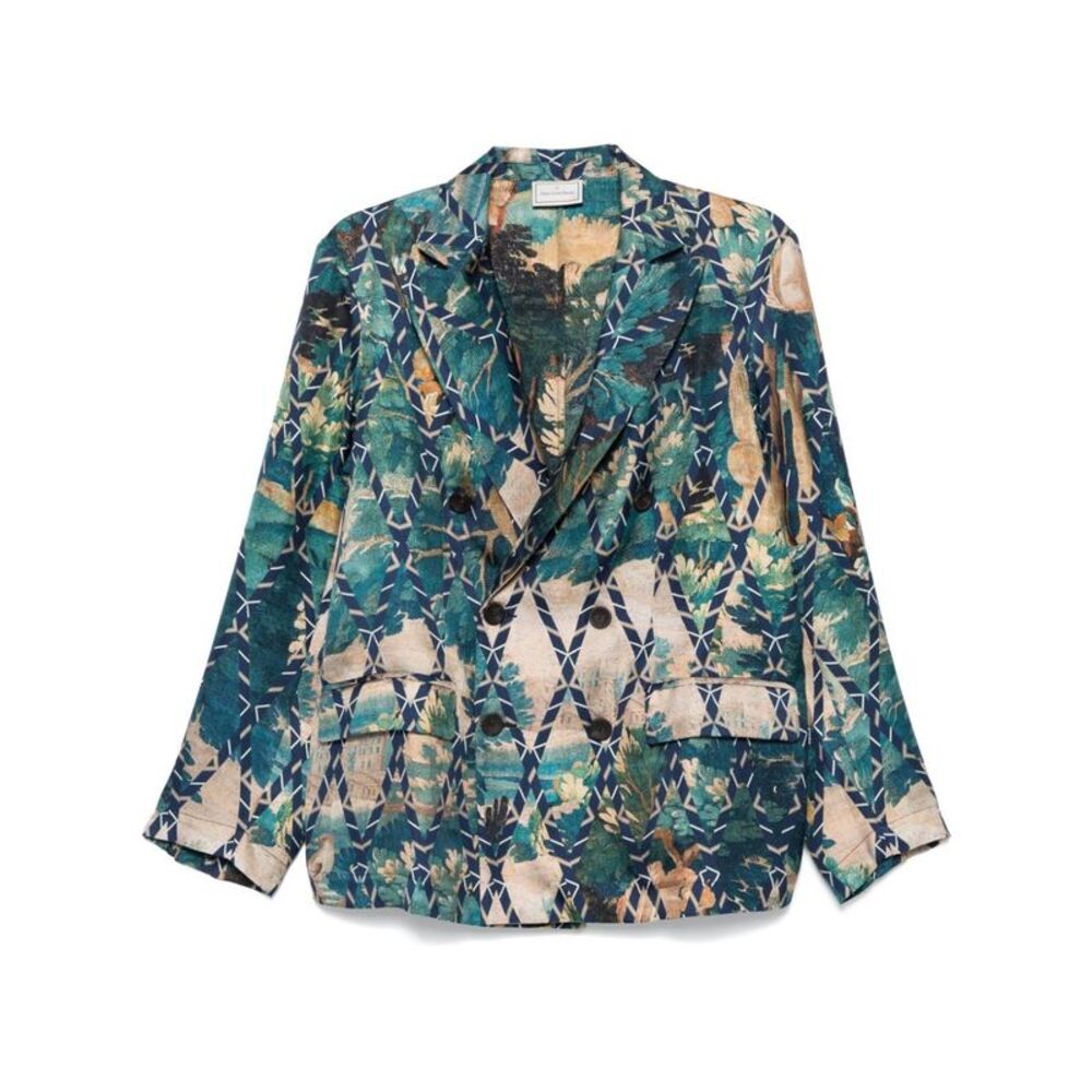 Pierre Louis Mascia Women's English Rear Vents Straight Hem Printed Silk Jacket